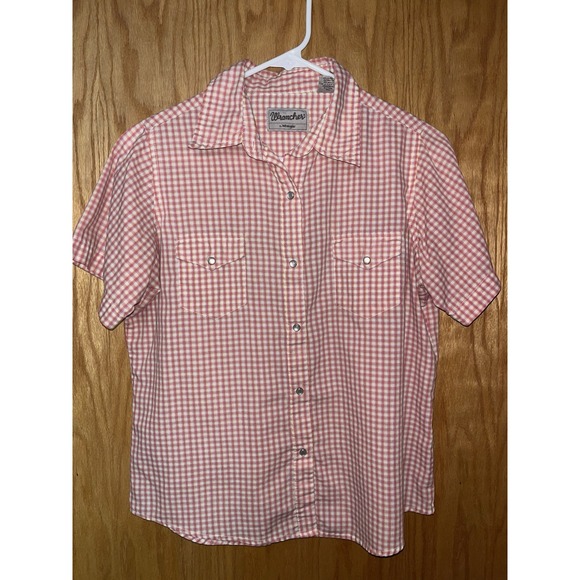 Wrangler Wrancher Shirts Women's Pink Plaid Pearl Snap Button Up Shirt Medium - Picture 2 of 6